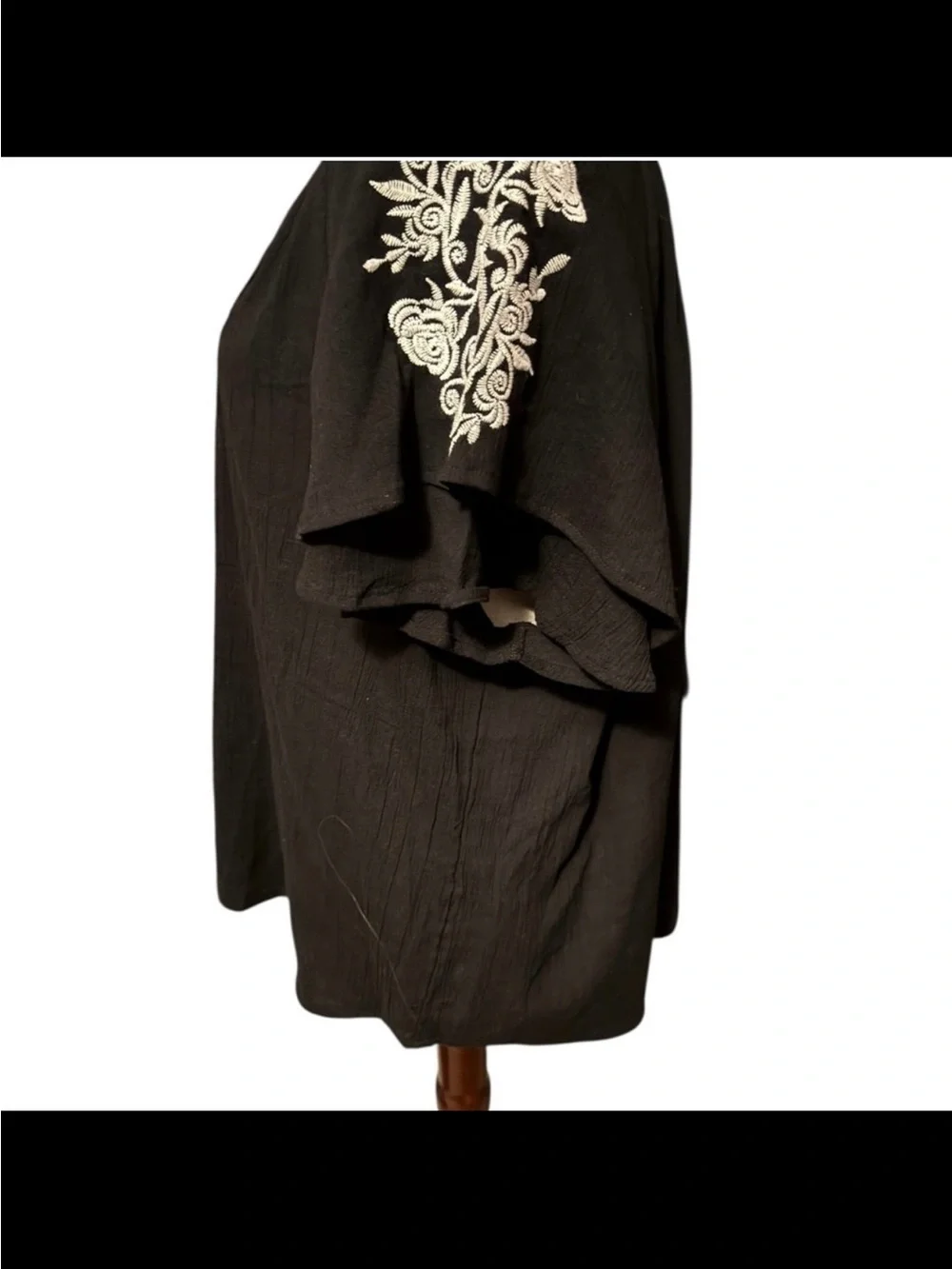 Allison Daley Black Top with White Embroidery, Sz XL, NWT